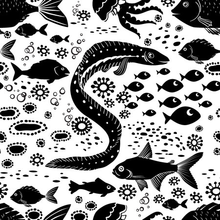 Doodle Seamless Cartoon underwater background. Vector Illustration.のイラスト素材