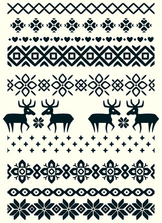 Vector ugly sweater seamless borders with norway ornament. Pattern brushes collectionのイラスト素材