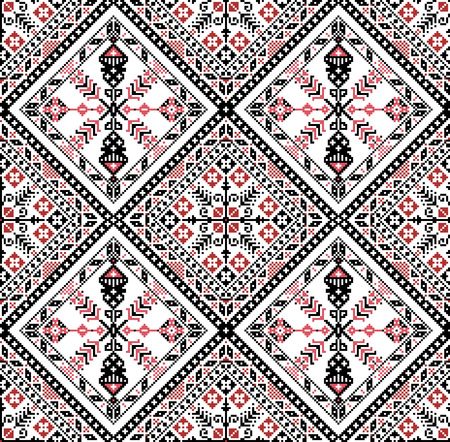 Hungarian pixel pattern for cross-stitch. Vector seamless background.のイラスト素材