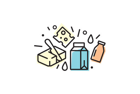 Set of colorful milk products icons isolated. Trendy linear style, healthy lifestyle. food icons.のイラスト素材