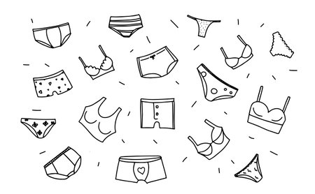 hand drawn colorful doodle set of panties and underwear.のイラスト素材