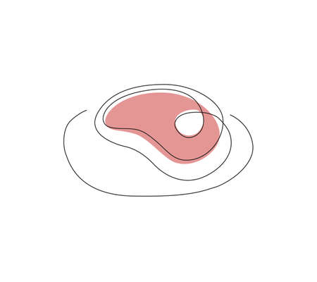 One line Steak. Continuous line meat. Lunch in minimalistic design. For Menu and posters. For restaurants . Vector illustrationのイラスト素材