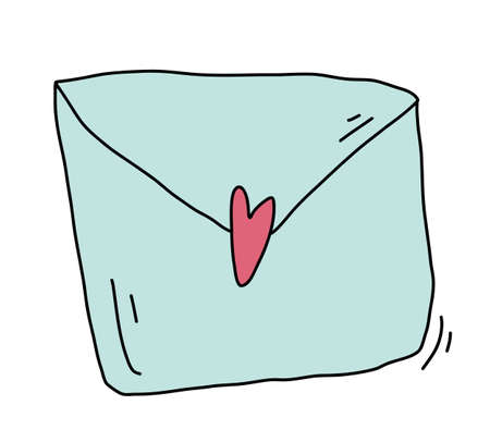 Simple envelope illustration. email doodle icon with heart. post cardのイラスト素材