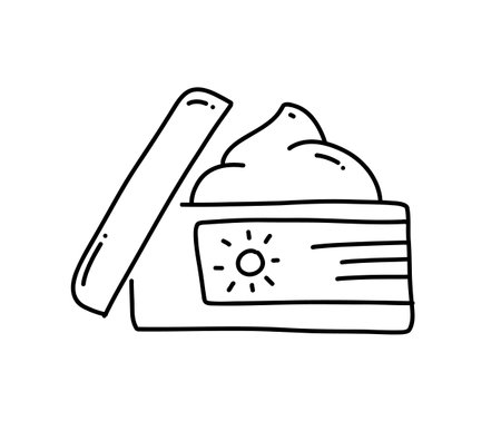 UV Sun screen. Doodle illustration. Spf Cream for face and body treatment. morning routine for skin. Skin cancer protectionのイラスト素材