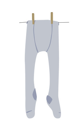 A color tights are hanging on the air. Underwear drying on a clothesline. Kids cute illustration.のイラスト素材