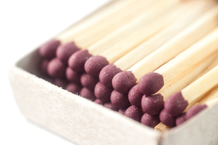 Box with matches on a white backgroundの写真素材
