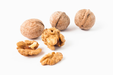 Walnuts and isolated on a white backgroundの写真素材