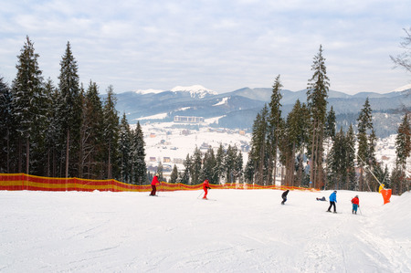 Ski piste in the resort of Bukovel in the Carpathians .の写真素材