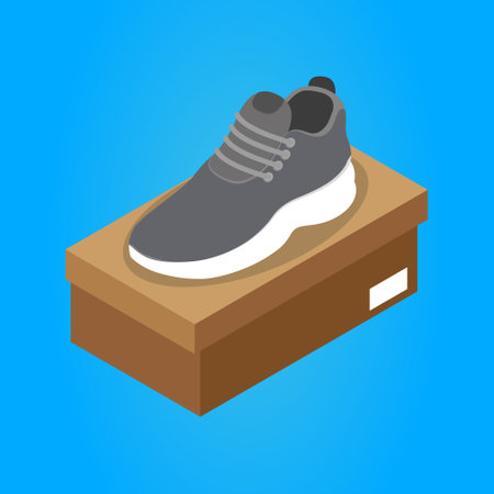 Sports sneaker stands on top of a cardboard box.のイラスト素材