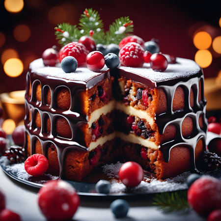 Delicious baked Christmas fruit cake. New Years fruit cake.の素材