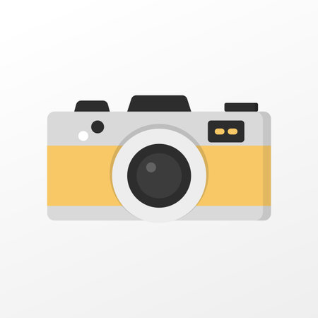 Camera icon in yellow flat styleのイラスト素材