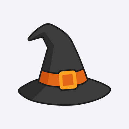 Witch hat with orange buckle flat outline