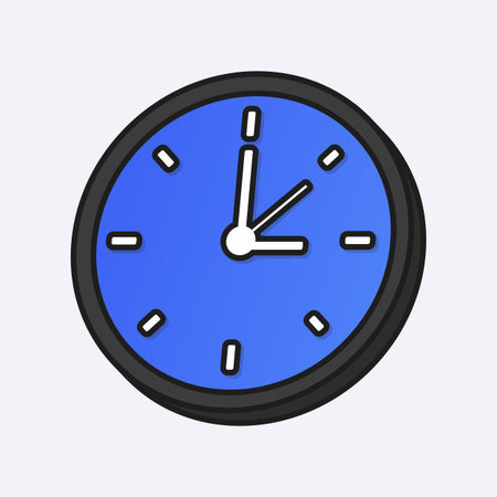 Clock with blue dial in flat outlineのイラスト素材