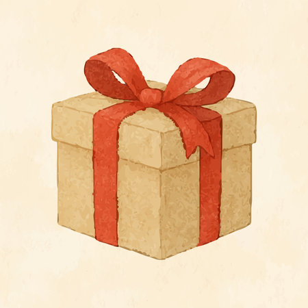 Gift box watercolor with red ribbonのイラスト素材