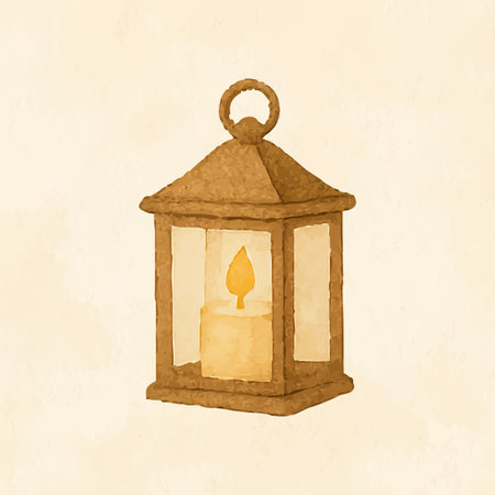 Lantern watercolor with candle warm lightのイラスト素材