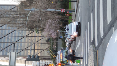 traffic jam in the city. Blurred motion of traffic on the road.の写真素材