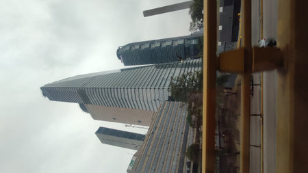 View of the skyscrapers of Hong Kong from the street.の写真素材