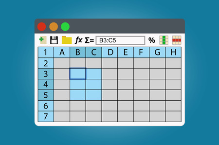 Spreadsheets program window. Isolated on white background.
