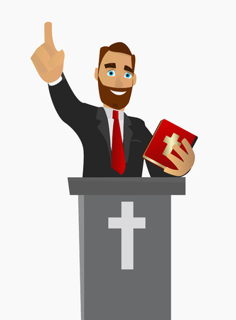 Priest gave a sermon in a church in worship. Vector illustration.のイラスト素材