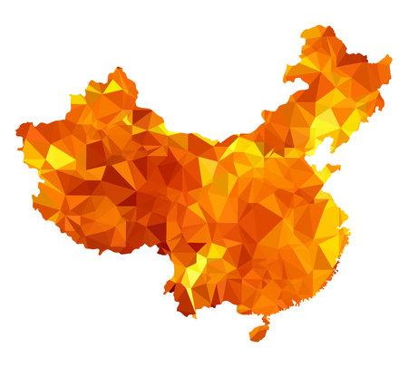 Map of China vector with national flag triangulated. On isolated background.のイラスト素材
