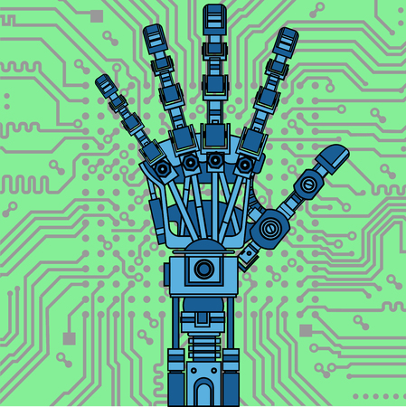 Robot arm drawing model. It can be used as an illustration of robotics ideas, artificial intelligence, bionic prostheses, science, engineering development, high-tech.のイラスト素材