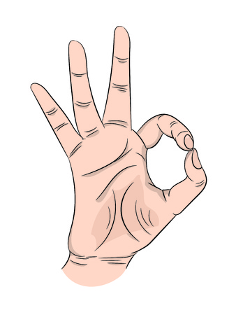 Ok human palm gesture depicting approval consent on isolated white backgroundのイラスト素材