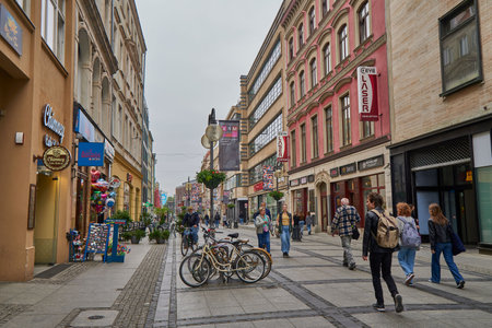 Wroclaw, Poland - April 12, 2023: People walking in the city centerのeditorial素材