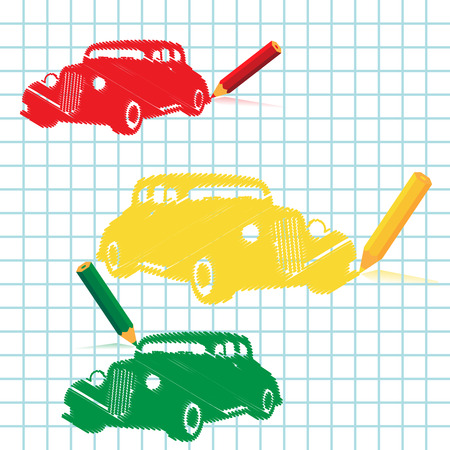 Manuscript car with pencil, illustrationのイラスト素材