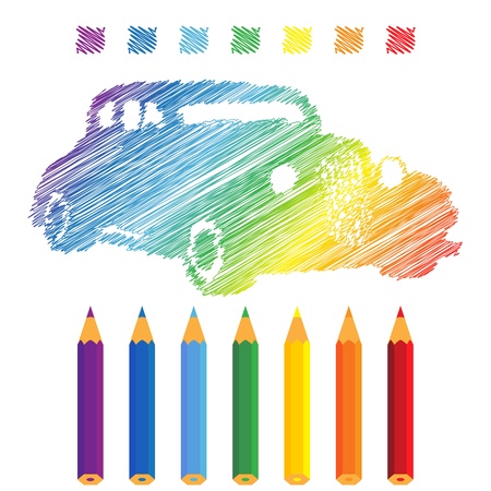 Rainbow manuscript car, vector illustrationのイラスト素材