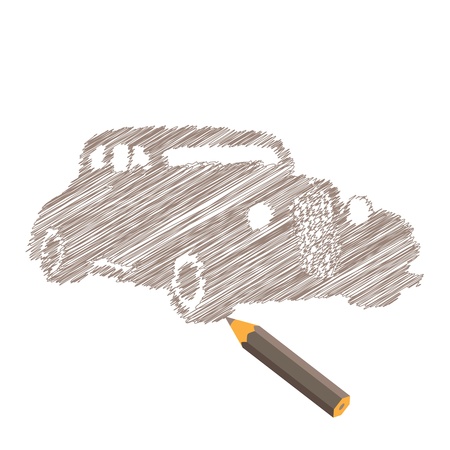 Manuscript car with pencil, vector illustrationのイラスト素材