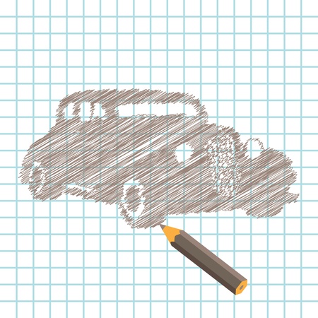 Manuscript car with pencil, vector illustrationのイラスト素材