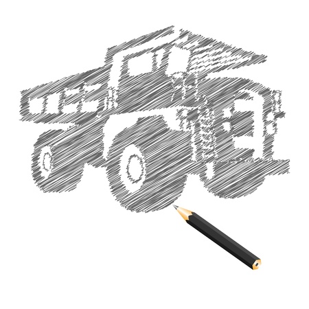 Hand-drown cargo truck sketch, vector illustrationのイラスト素材
