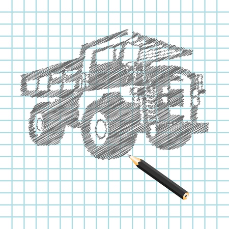 Hand-drown cargo truck sketch, vector illustrationのイラスト素材