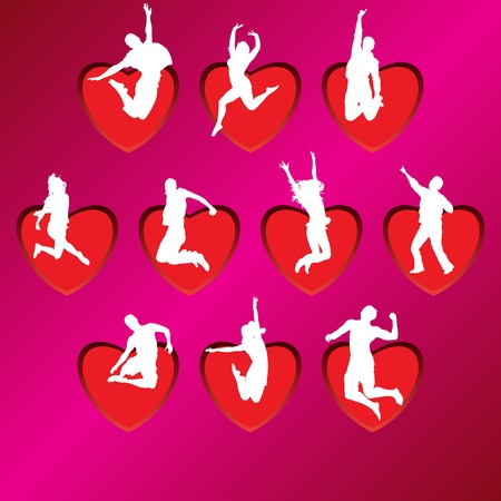 People silhouettes on background of hearts, vector illustrationのイラスト素材