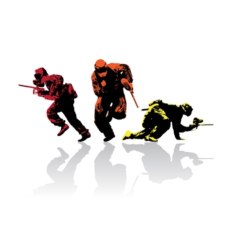 colored paintball silhouettes with reflection, vector illustrationのイラスト素材