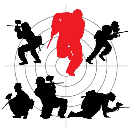 paintball silhouettes and a target, vector illustrationのイラスト素材