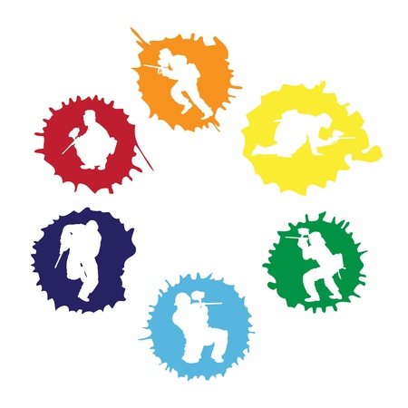 colored paintball silhouettes into the drops, vector illustrationのイラスト素材