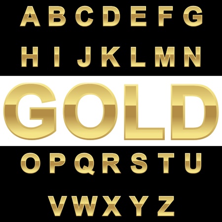 Golden alphabet on black\white background, vector illustrationのイラスト素材