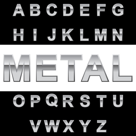 Metal alphabet on black\white background, vector illustrationのイラスト素材