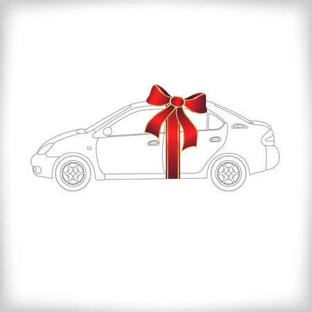 Gift car with red bow, vector illustrationのイラスト素材