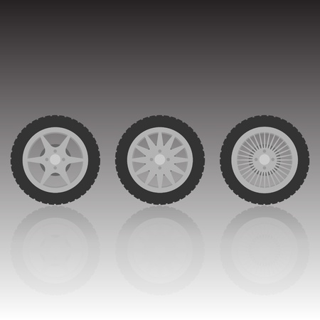 Wheel collection with reflection, vector illustrationのイラスト素材