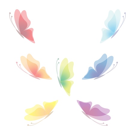 Collection of seven transparent butterflies, vector illustration, eps 10のイラスト素材