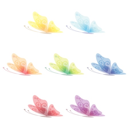 Collection of seven transparent butterflies, vector illustration, eps 10のイラスト素材