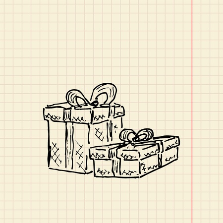 Doodle gift boxes on school paper sheet, vector illustration, eps10のイラスト素材