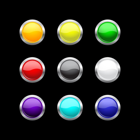 Glass buttons with metal edge, vector illustration (eps10)のイラスト素材