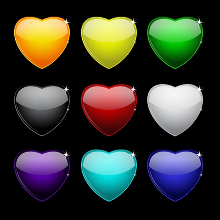 Color set of glass hearts, vector illustration, eps10, 2 layersのイラスト素材