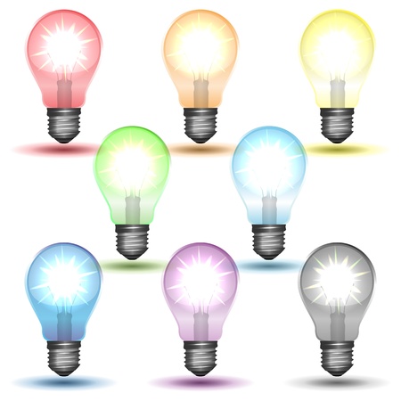 Color set of glowing bulbs with shadows illustrationのイラスト素材
