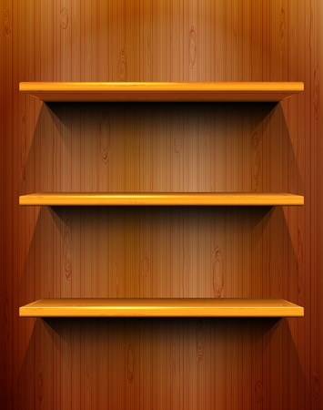 Wooden shelves with place for your exhibits, seamless wooden backgroundのイラスト素材