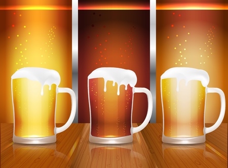 Beer mugs on wooden table of pubのイラスト素材