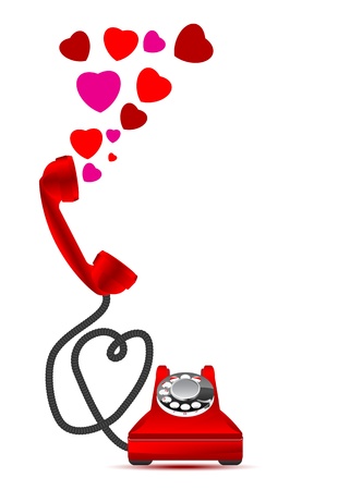 Red retro phone with heartsのイラスト素材